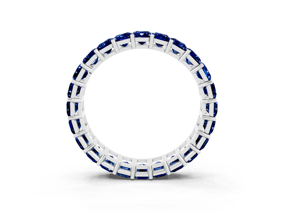 Emerald Cut Blue Sapphire Eternity Band in White gold with Aligned Shared Prong Setting_3