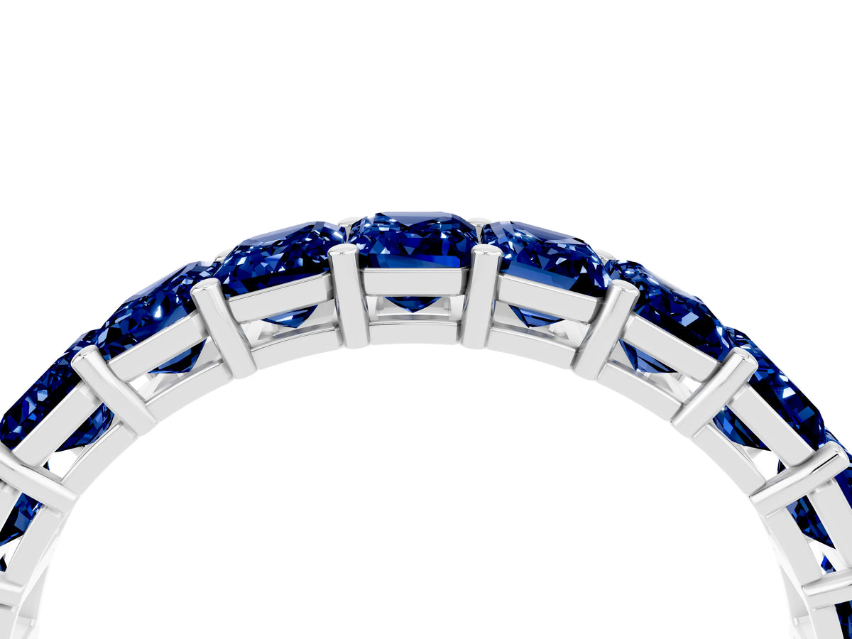 Emerald Cut Blue Sapphire Eternity Band in White gold with Aligned Shared Prong Setting_4