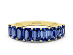 Emerald Cut Blue Sapphire Eternity Band in Yellow gold with Prong Setting