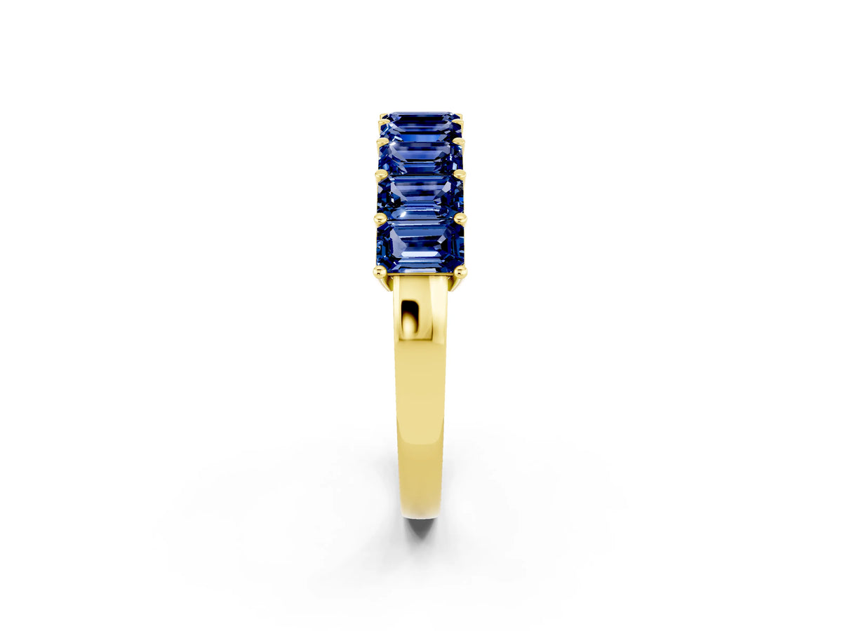 Emerald Cut Blue Sapphire Eternity Band in Yellow gold with Prong Setting_2