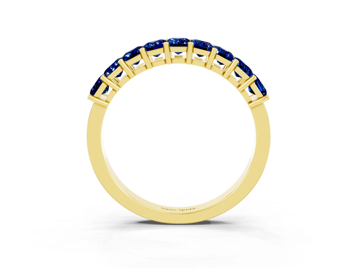 Emerald Cut Blue Sapphire Eternity Band in Yellow gold with Prong Setting_3
