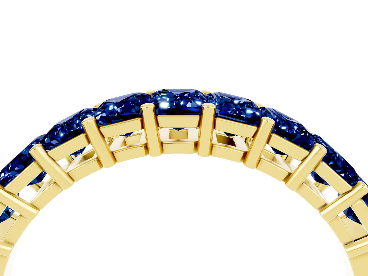 Emerald Cut Blue Sapphire Eternity Band in Yellow gold with Prong Setting_4