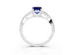Emerald Cut Blue Sapphire Solitaire Ring in Platinum with Interwoven Pavé Band and Prong Setting_9