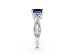 Emerald Cut Blue Sapphire Solitaire Ring in White gold with Interwoven Pavé Band and Prong Setting_2