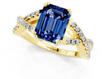 Emerald Cut Blue Sapphire Solitaire Ring in Yellow gold with Interwoven Pavé Band and Prong Setting_1
