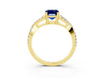 Emerald Cut Blue Sapphire Solitaire Ring in Yellow gold with Interwoven Pavé Band and Prong Setting_3