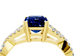 Emerald Cut Blue Sapphire Solitaire Ring in Yellow gold with Interwoven Pavé Band and Prong Setting_4