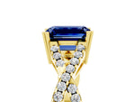 Emerald Cut Blue Sapphire Solitaire Ring in Yellow gold with Interwoven Pavé Band and Prong Setting_5