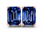 Emerald Cut Blue Sapphire Stud Earrings in Rose gold with Basket Setting