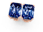 Emerald Cut Blue Sapphire Stud Earrings in Rose gold with Basket Setting_1