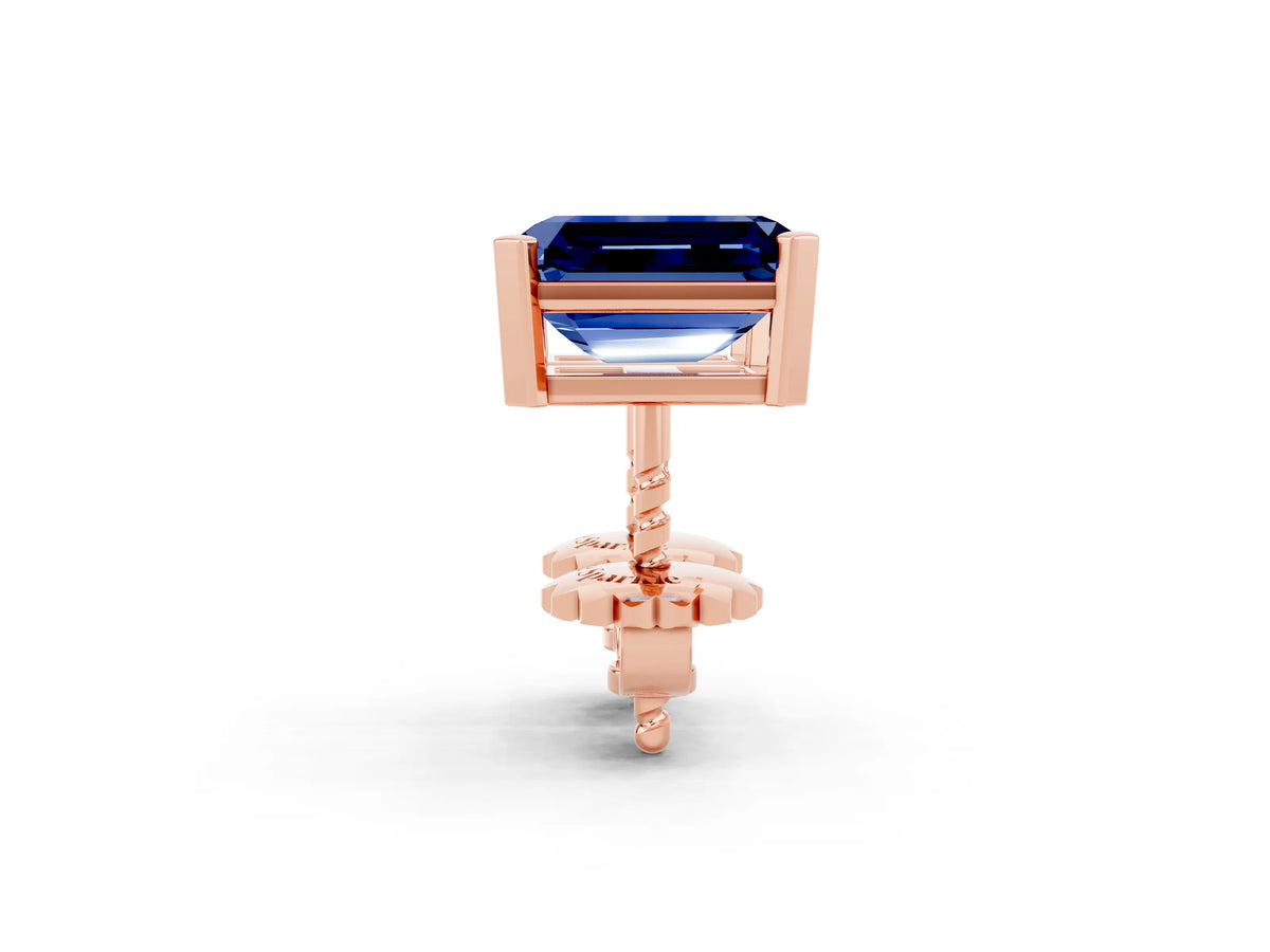 Emerald Cut Blue Sapphire Stud Earrings in Rose gold with Basket Setting_2