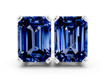 Emerald Cut Blue Sapphire Stud Earrings in White gold with Basket Setting