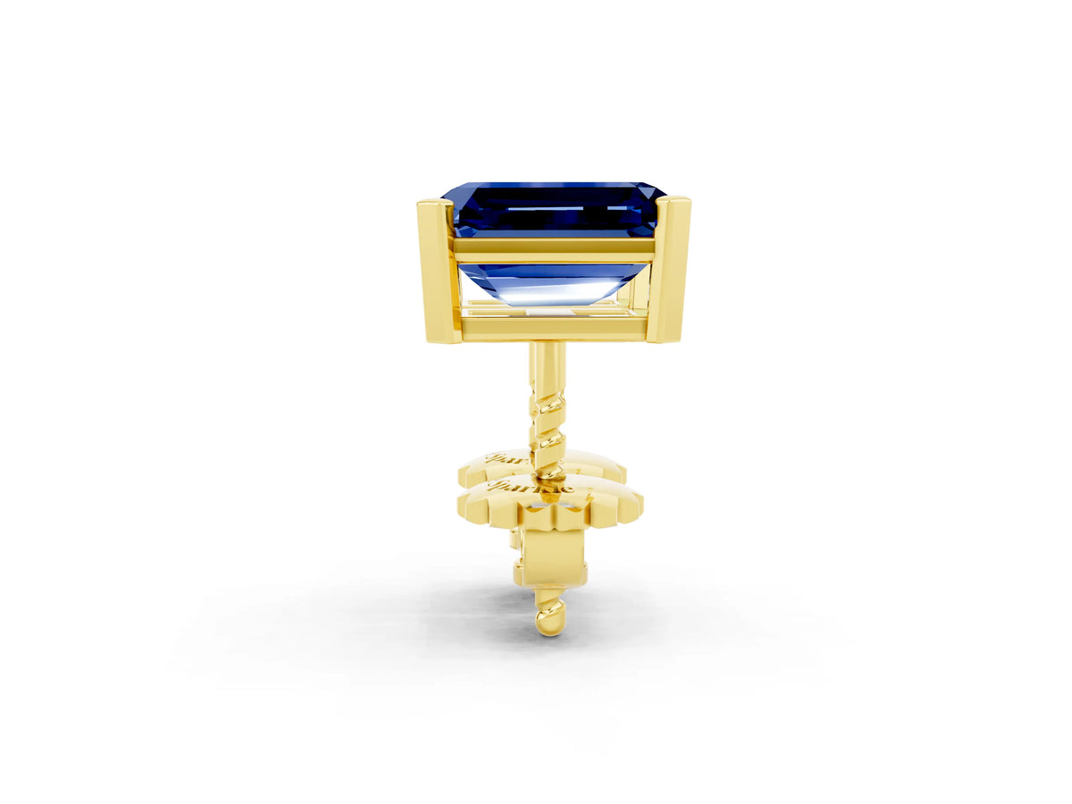 Emerald Cut Blue Sapphire Stud Earrings in Yellow gold with Basket Setting_2