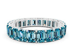 Emerald Cut Blue Topaz Eternity Band in Platinum with Aligned Shared Prong Setting