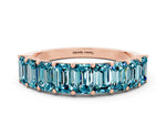 Emerald Cut Blue Topaz Eternity Band in Rose gold with Prong Setting