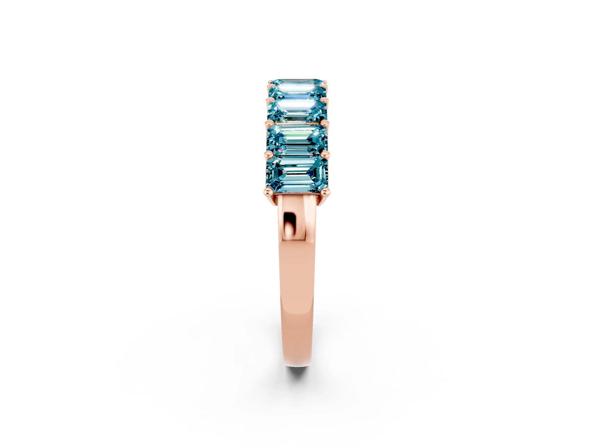 Emerald Cut Blue Topaz Eternity Band in Rose gold with Prong Setting_2