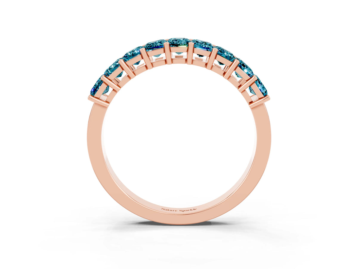 Emerald Cut Blue Topaz Eternity Band in Rose gold with Prong Setting_3