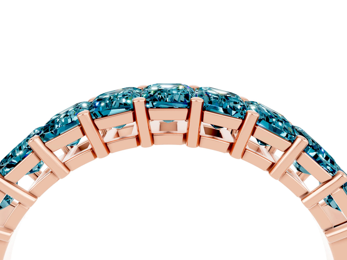 Emerald Cut Blue Topaz Eternity Band in Rose gold with Prong Setting_4