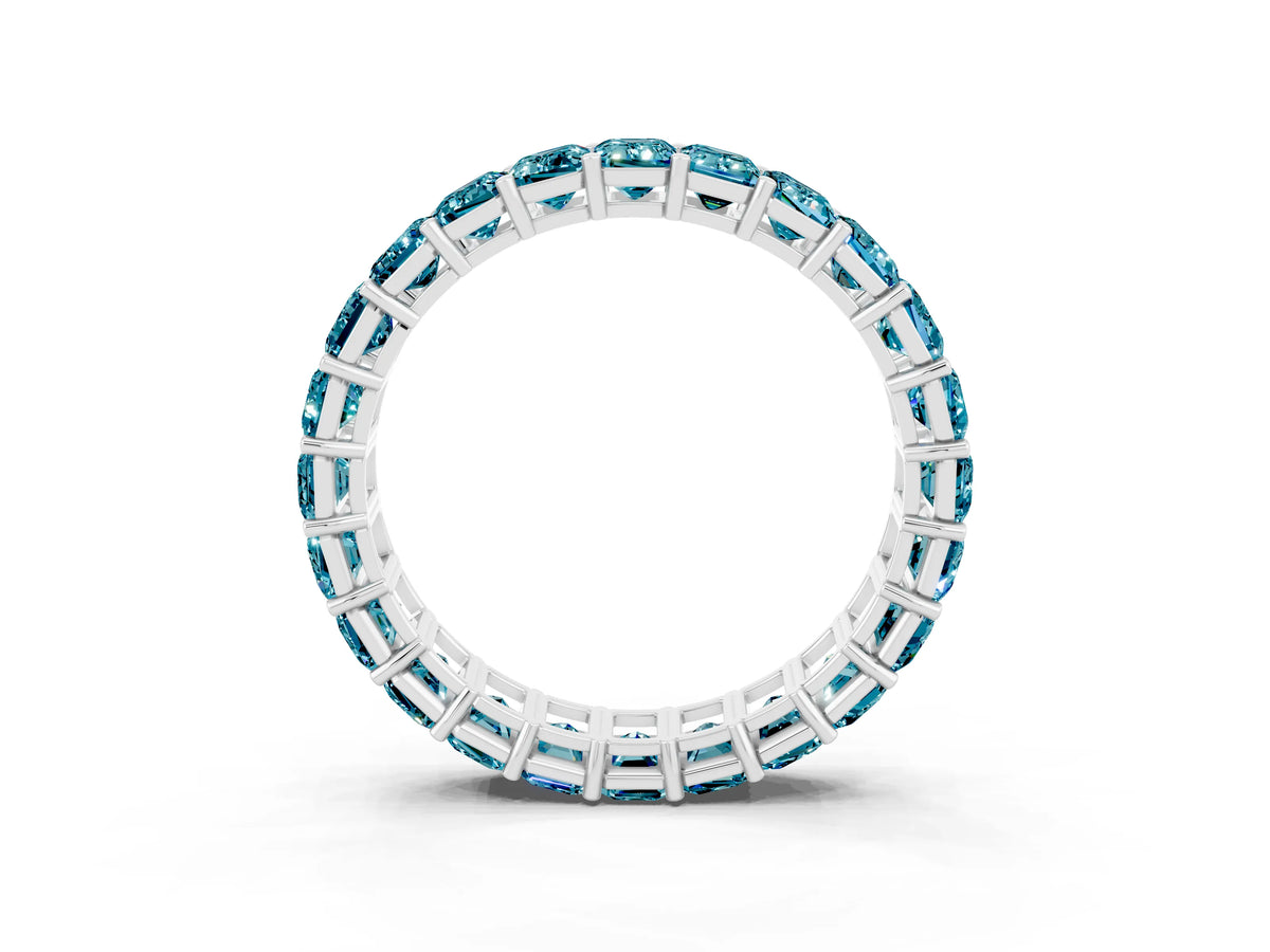 Emerald Cut Blue Topaz Eternity Band in Silver with Aligned Shared Prong Setting_3