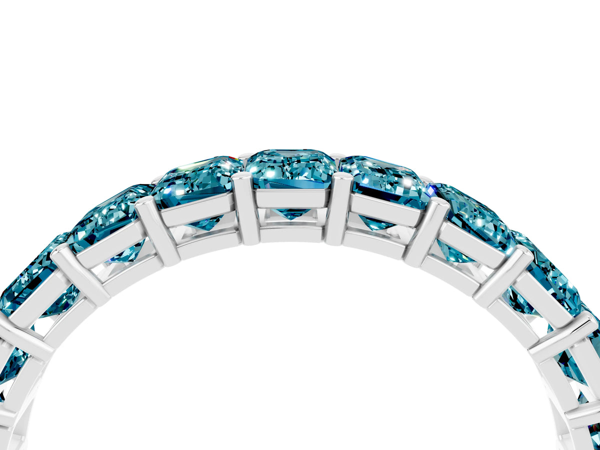 Emerald Cut Blue Topaz Eternity Band in Silver with Aligned Shared Prong Setting_4