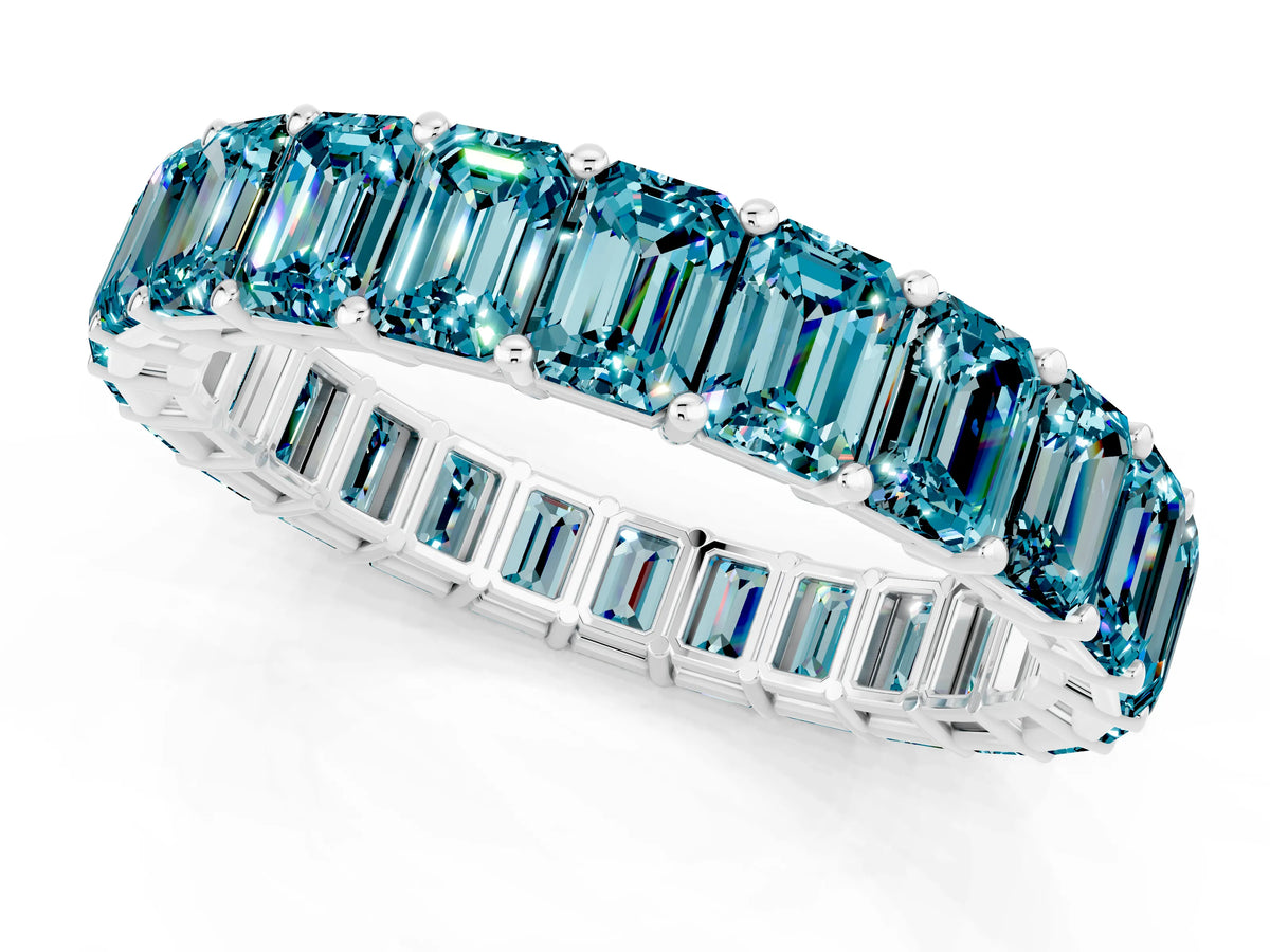 Emerald Cut Blue Topaz Eternity Band in White gold with Aligned Shared Prong Setting_1