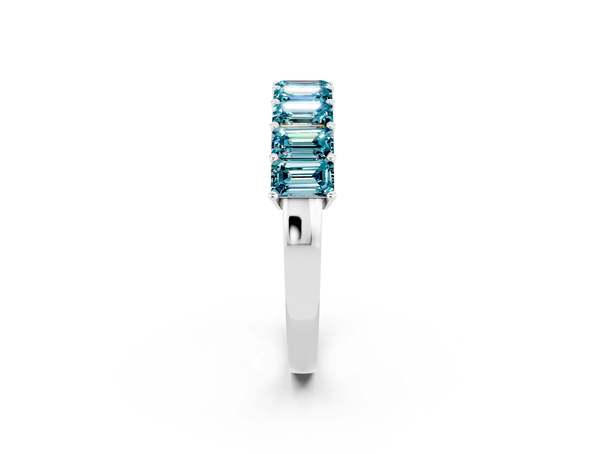 Emerald Cut Blue Topaz Eternity Band in White gold with Prong Setting_2