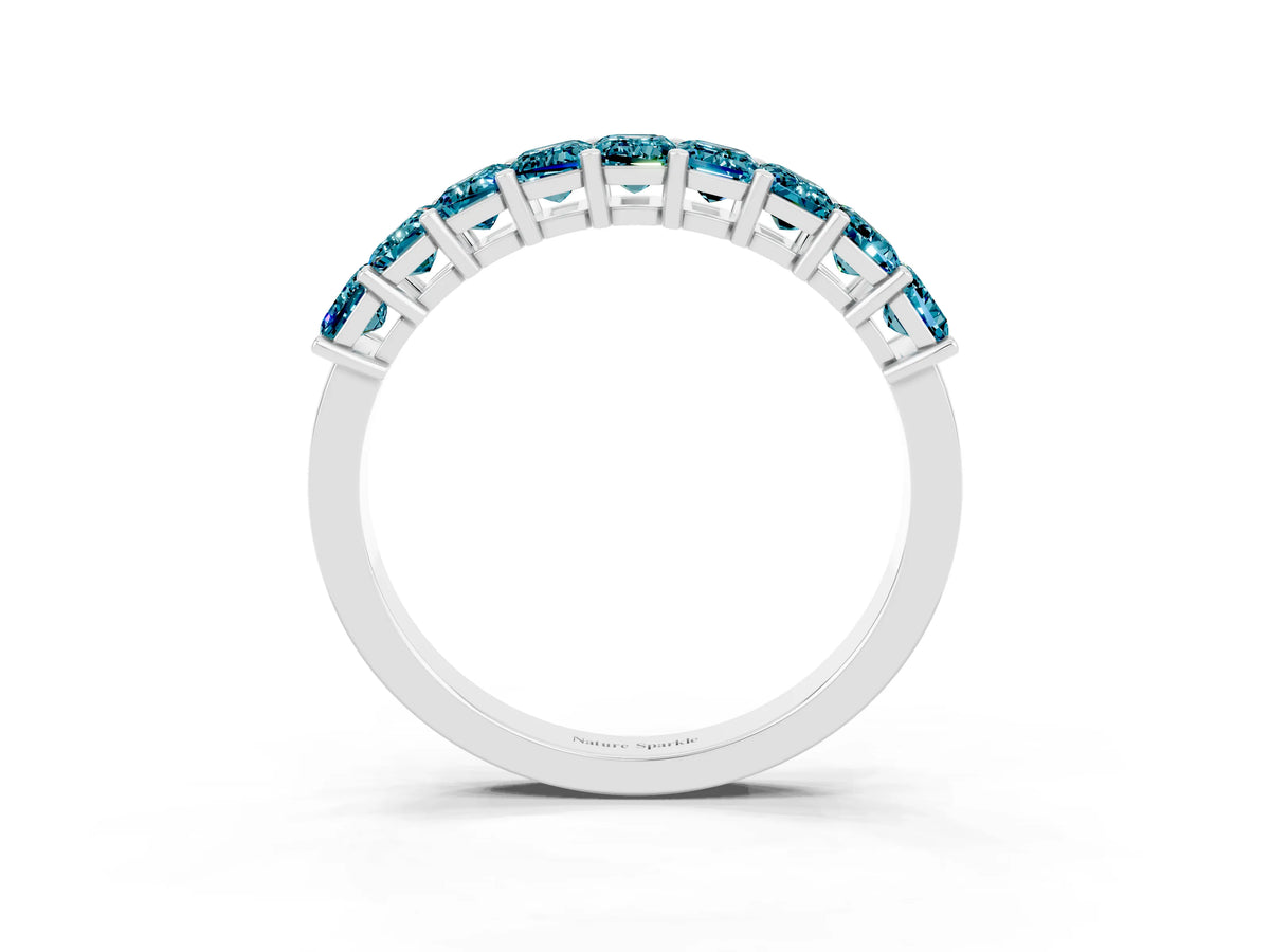 Emerald Cut Blue Topaz Eternity Band in White gold with Prong Setting_3