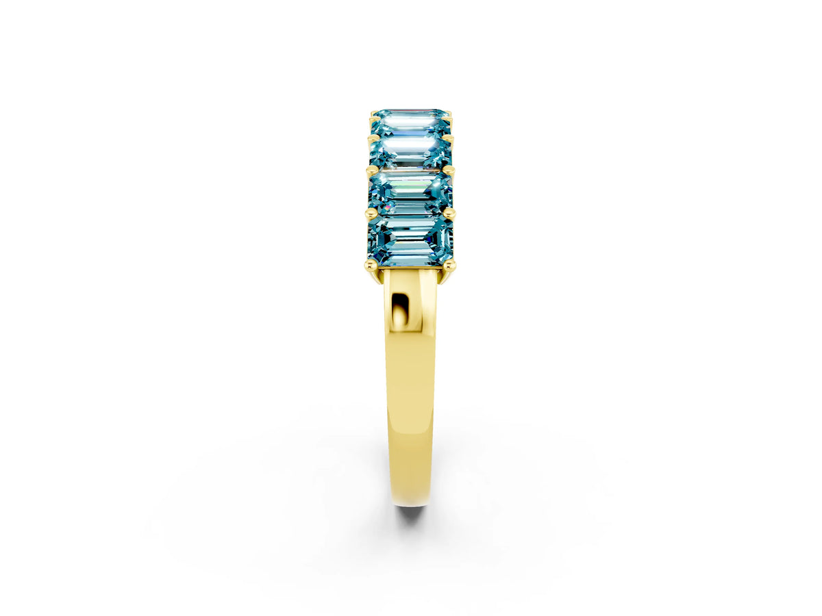 Emerald Cut Blue Topaz Eternity Band in Yellow gold with Prong Setting_2