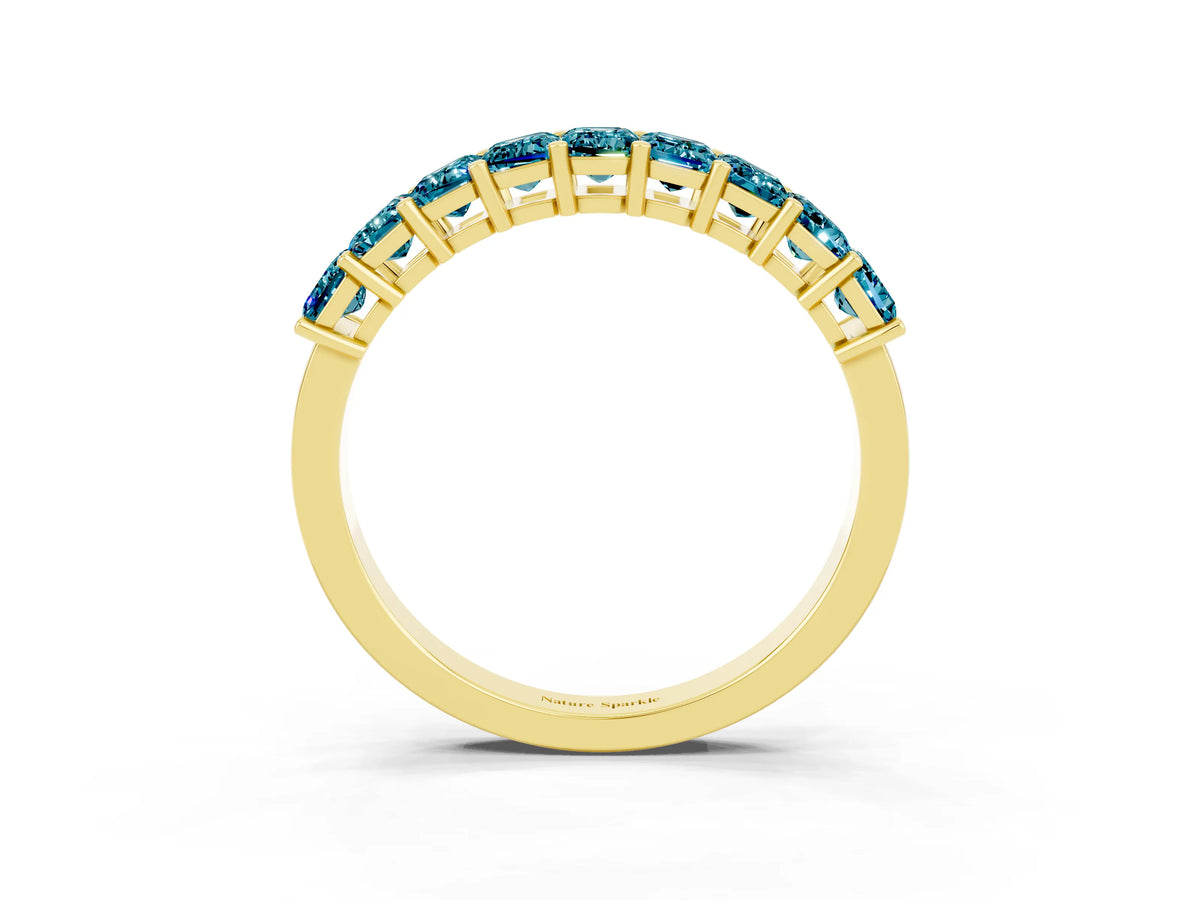 Emerald Cut Blue Topaz Eternity Band in Yellow gold with Prong Setting_3