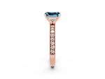 Emerald Cut Blue Topaz Milgrain Pavé Engagement Ring in Rose gold with Prong Setting_2