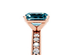 Emerald Cut Blue Topaz Milgrain Pavé Engagement Ring in Rose gold with Prong Setting_5