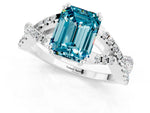 Emerald Cut Blue Topaz Solitaire Ring in Platinum with Interwoven Pavé Band and Prong Setting_7