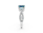 Emerald Cut Blue Topaz Solitaire Ring in Platinum with Interwoven Pavé Band and Prong Setting_8