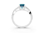 Emerald Cut Blue Topaz Solitaire Ring in Platinum with Interwoven Pavé Band and Prong Setting_9