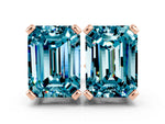 Emerald Cut Blue Topaz Stud Earrings in Rose gold with Basket Setting