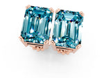 Emerald Cut Blue Topaz Stud Earrings in Rose gold with Basket Setting_1