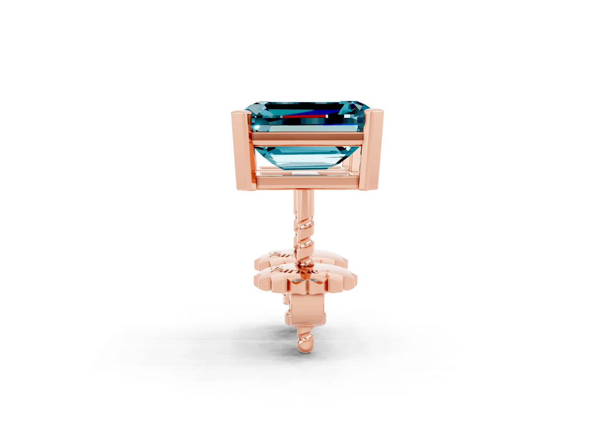 Emerald Cut Blue Topaz Stud Earrings in Rose gold with Basket Setting_2