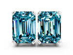 Emerald Cut Blue Topaz Stud Earrings in White gold with Basket Setting
