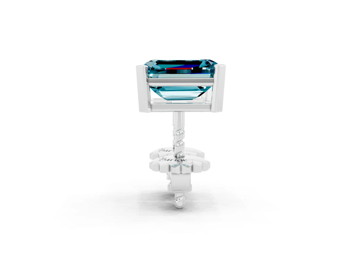 Emerald Cut Blue Topaz Stud Earrings in White gold with Basket Setting_2
