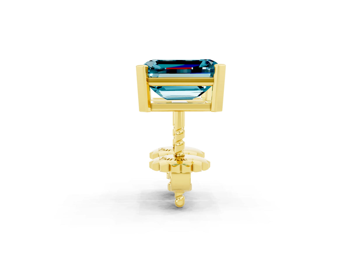 Emerald Cut Blue Topaz Stud Earrings in Yellow gold with Basket Setting_2