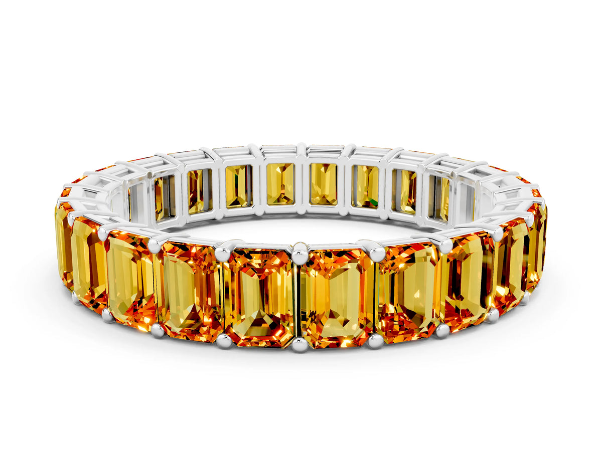 Emerald Cut Citrine Eternity Band in Platinum with Aligned Shared Prong Setting