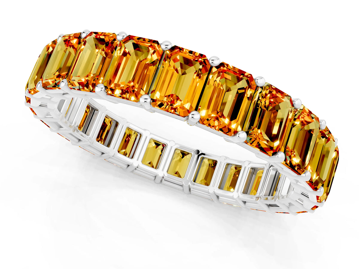 Emerald Cut Citrine Eternity Band in Platinum with Aligned Shared Prong Setting_1