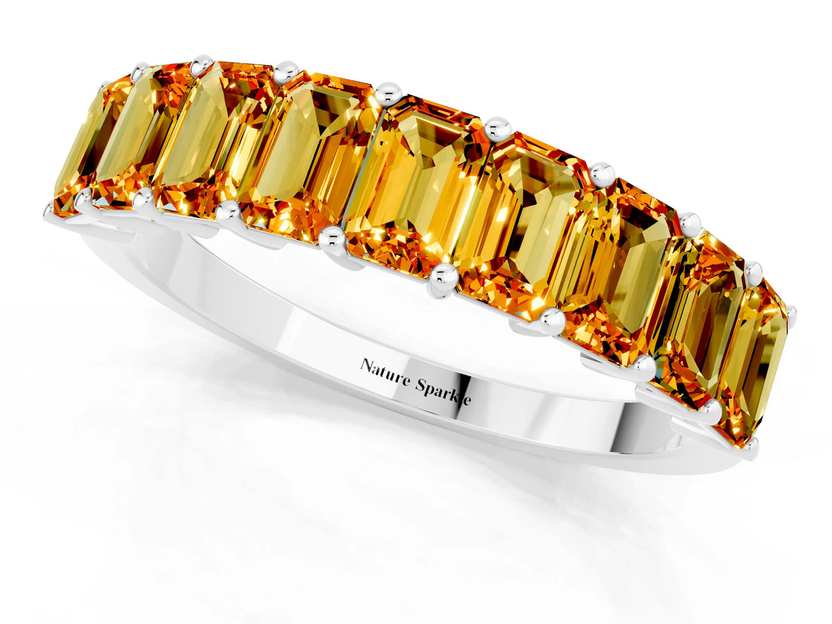 Emerald Cut Citrine Eternity Band in Platinum with Prong Setting_1