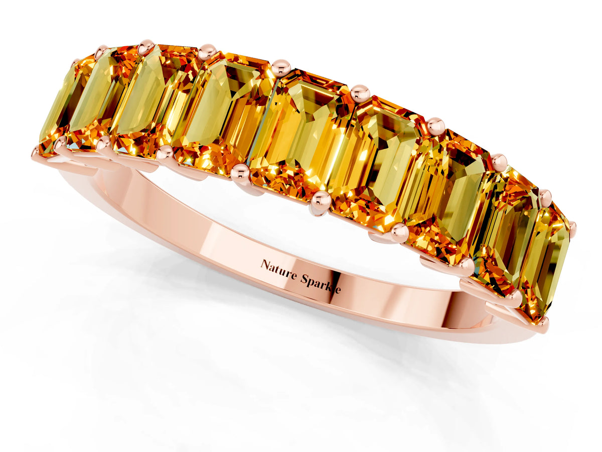 Emerald Cut Citrine Eternity Band in Rose gold with Prong Setting_1