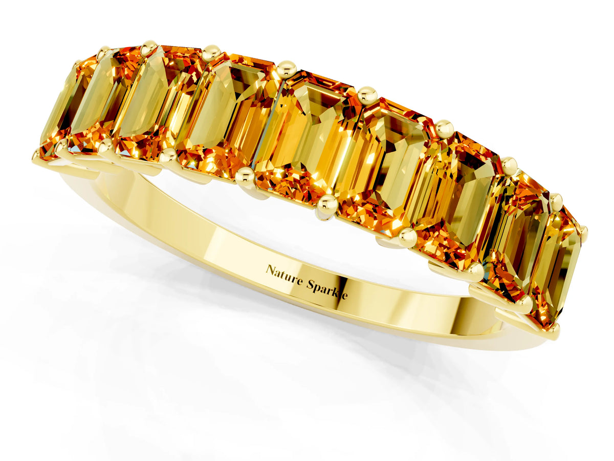 Emerald Cut Citrine Eternity Band in Yellow gold with Prong Setting_1