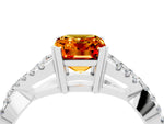 Emerald Cut Citrine Solitaire Ring in Platinum with Interwoven Pavé Band and Prong Setting_10