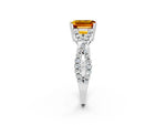 Emerald Cut Citrine Solitaire Ring in Silver with Interwoven Pavé Band and Prong Setting_8