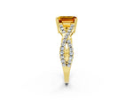 Emerald Cut Citrine Solitaire Ring in Yellow gold with Interwoven Pavé Band and Prong Setting_2