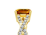 Emerald Cut Citrine Solitaire Ring in Yellow gold with Interwoven Pavé Band and Prong Setting_5