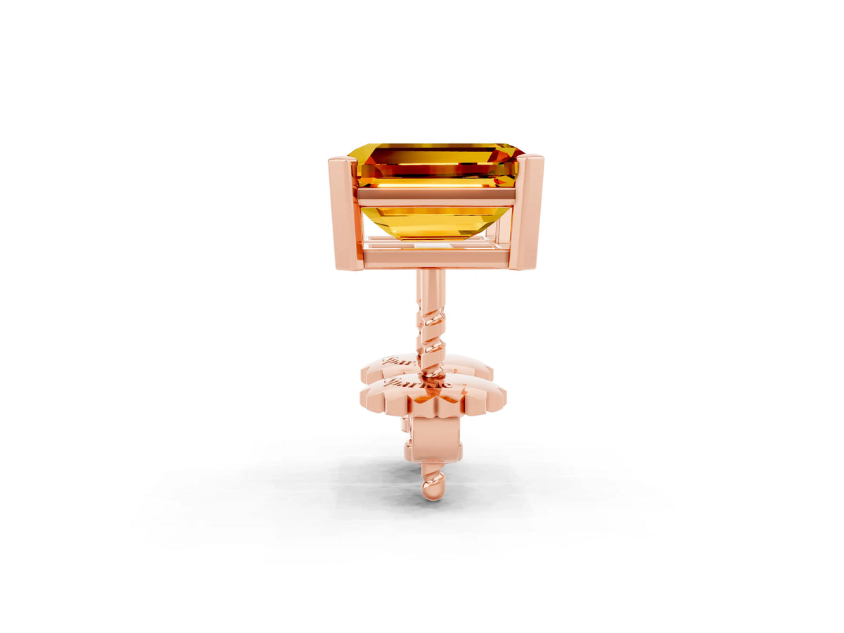 Emerald Cut Citrine Stud Earrings in Rose gold with Basket Setting_2